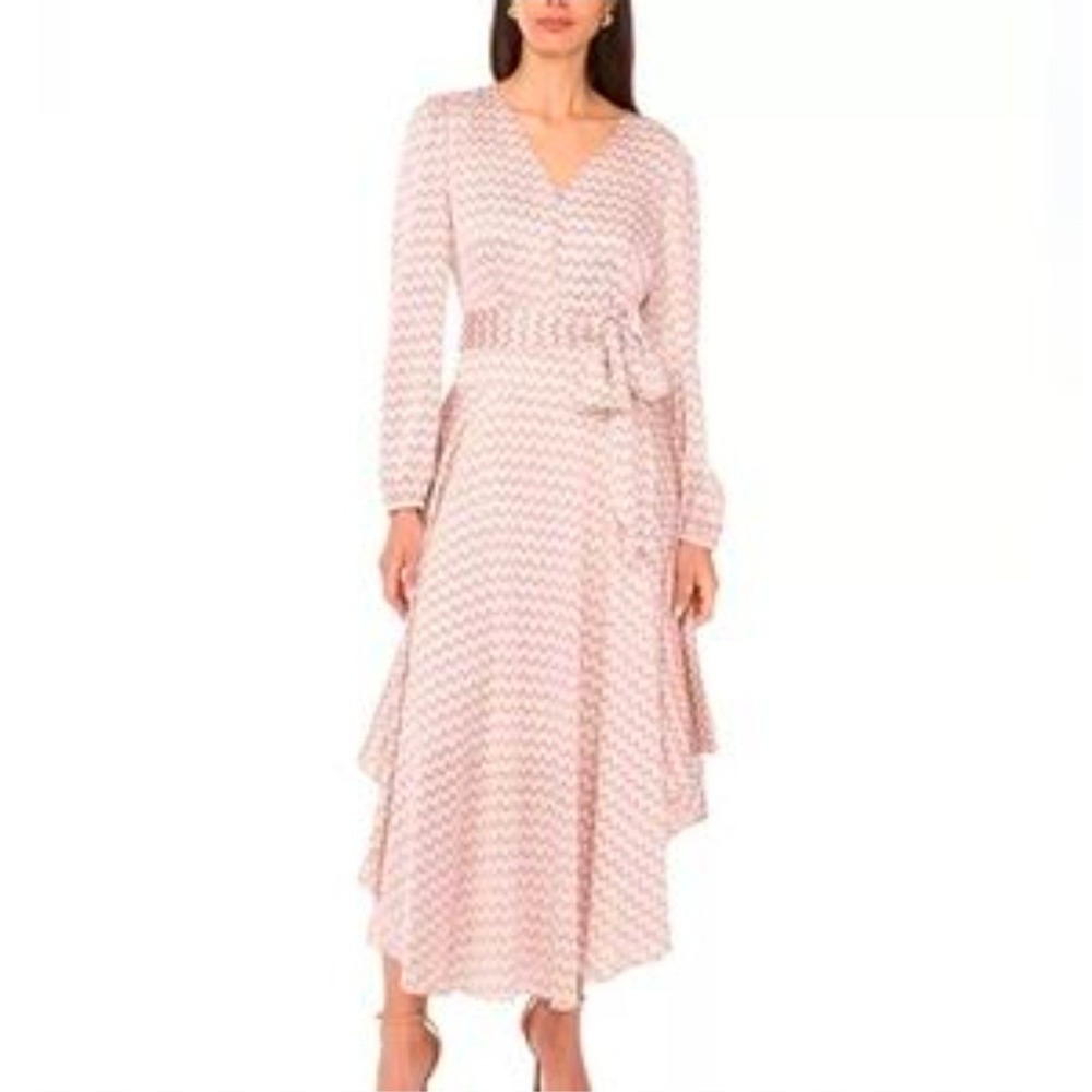 Women's Pink Patterned Wrap Midi Dress